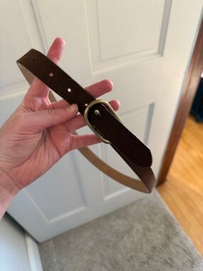 J. Crew Dark Brown Leather Belt with Brass Oval Buckle